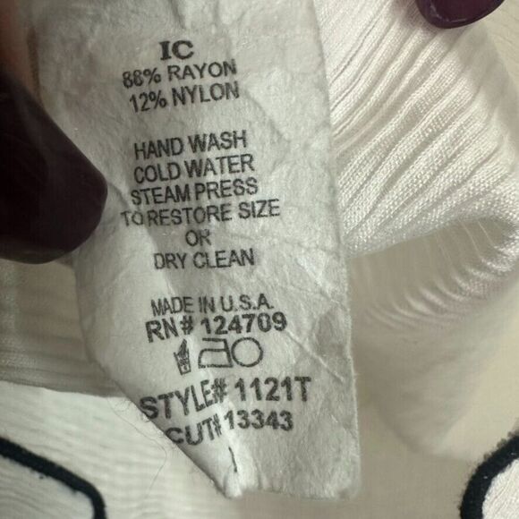 IC By Connie K Textured Tie Sleeve Zip Blouse Top Womens L White Black Lagenlook - Picture 4 of 6